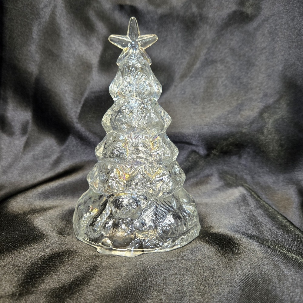 Vtg Carnival Glass Iredescent Christmas Tree With Teddy Bear/ Gifts/ Star Topper
